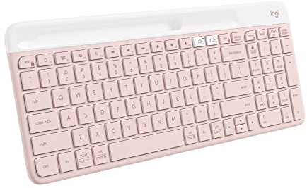 Logitech K585 Multi-Device Slim Wireless Keyboard, Built-in Cradle for Device; for Laptop, Tablet, Desktop, Smartphone, Win/Mac, Bluetooth/Receiver, Compact, Easy Switch, 24 Month Battery - Rose