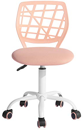 FurnitureR Office Chair Desk Chair Adjustable Height Swivel Fabric Seat Ergonomic Work Chair without Armrest, Light Pink