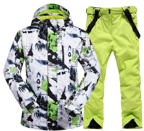 ALSOGO Herren Ski Jacke und Hosen Set Ski Anzug Winter Wasserdicht Winddicht Kapuze Schneemantel 2-Stücke Snowboard Sets 336-gr-Green M