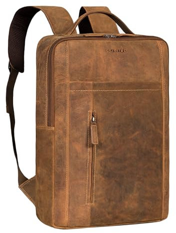 STILORD 'Connor' Moderner Rucksack mit Laptopfach 15,6 Zoll Business Rucksack Leder Groß Lederrucksack Vintage Laptoprucksack Echtleder, Farbe:bergamo - braun