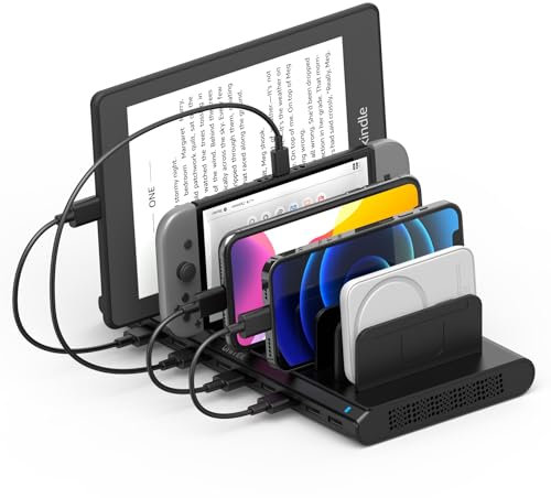 Charging Station for Multiple Devices USB Multi iPad Charging Station, Fast Charging Dock Cell Phone Organizer for iPhone, iPad, Android, Tablets (Black)
