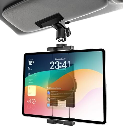 GDZN Tablet Halterung Auto Sonnenblende, [Metall Clip] KFZ Sonnenblende Tablet Halter, Multifunktionale Kamera Autohalterung mit 1/4 Schraube für iPad Pro 12,9 Air Mini, Galaxy Tab, 4-13 Gerät