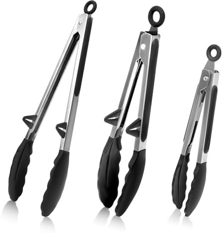 LEAZZLE 3 Pezzi Pinze da Cucina Silicone, Pinza da Cucina Acciaio Inox, con Punte e Manico Impugnatura in Silicone Senza BPA, Pinza Barbecue, Pinza per Spaghetti, BBQ, Insalata, Grill,20,5cm/27cm/35cm