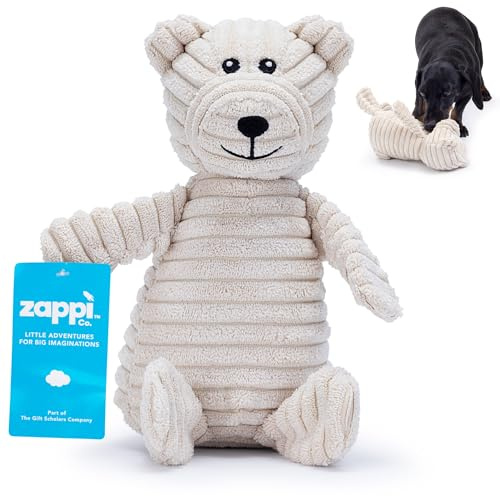 Zappi Co Bear Plush Dog Toy with Squeaker – Soft, durable, ribbed design for playful sessions. Ideal for small and medium dogs who need a durable toy for interactive fun.