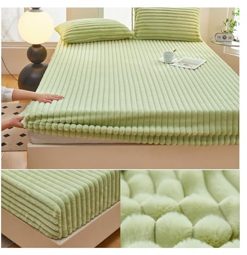 OREZAUQS Plüsch-Spannbettlaken, Einfarbig Weich Bequem Warme Flauschige Plüsch Spannbetttuch, Bettlaken mit Rundum Gummizug, Baumwolle Laken für Bett für alle Jahreszeiten (Grün 2,90 * 200 cm)