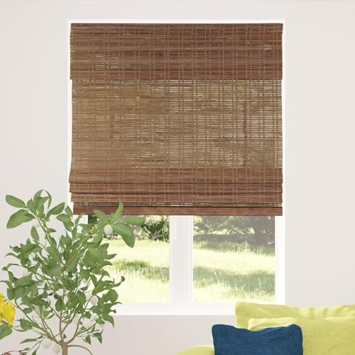 CALYX INTERIORS Cordless Bamboo Roman Shade Blind, Light Filtering, 34.5 W x 72 H, Ceylon Chestnut