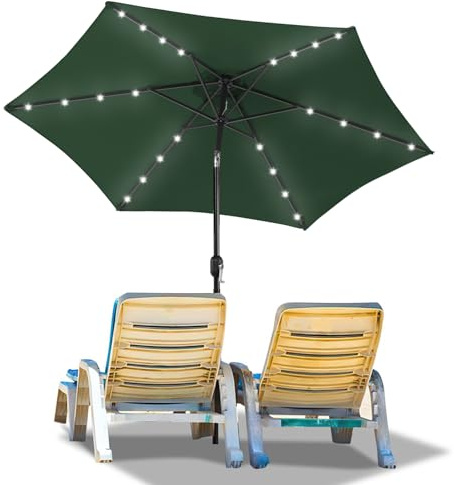 Ollewiellan Parasol solaire LED - Diamètre : 270 cm - Avec manivelle - Parasol déporté pliable des deux côtés à 30 ° - Protection UV 50+ - Parasol de plage - Parasol de jardin pour terrasse, balcon -