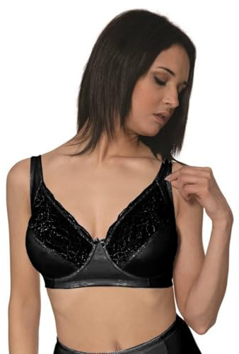 BeMyco Reggiseno con Ferretto Coppa D – Made in Italy – Spalline Larghe Regolabili – Pizzo e Cotone – con Chiusura a Tre Regolazioni (IT, Taglia della Coppa & Taglia della Fascia, D, 2, Nero)