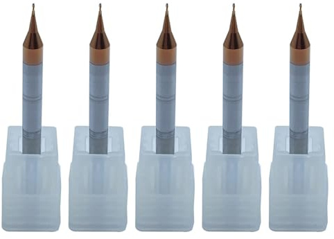 Hunricho 5 stycken HRC55-spetsar, diameter 0,5 mm, 2-skärnig skaftfräs, CNC-fräs, volframstål, nanobeläggning, kvadratisk hårdmetallfräs (HRC55D0.5X50-2F)