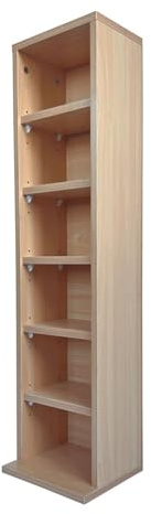 6 Tier CD Storage Rack Wooden Media Cabinet CD Storage Unit & DVD Storage Tower Organiser Living Room, Study, Office Shelf