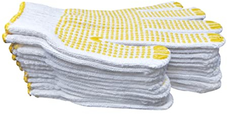 Operitacx 12 Guantes de Trabajo de Algodón con Puntos Antideslizantes para Protección Paquete para Construcción y Mecánico Resistencia Aceites y Productos Químicos