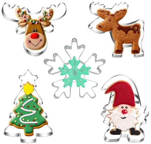 5 Stück Ausstechformen Weihnachten,Keksausstecher Weihnachten,Plätzchen Ausstecher,Ausstecher Weihnach-ten,Weihnachtsmann, Weihnachtsbaum, Schneeflocken Rentierkopf Set für Backen