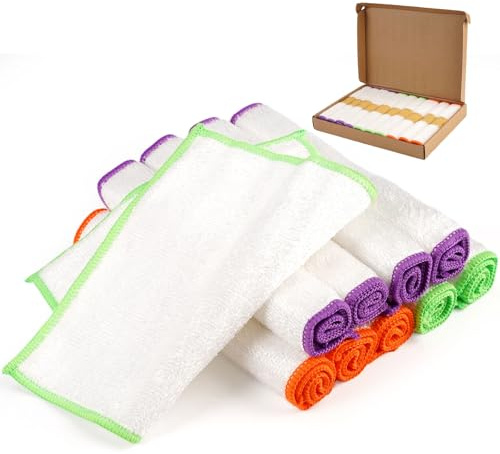 10 Pezzi Panni Bamboos,23cm×18cm Strofinacci Cucina in Bamboo,Panni per Piatti in Bambù,Bamboo Fiber Towels, per la Cucina, il Bagno e la Casa,Antiaderenza e Facile da Pulire (Colore: Bianco)