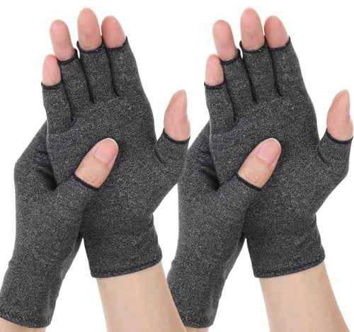 GXAHSOL 2 Paia Guanti a Compressione per Artrite, Guanti Artrite Senza Dita, Guanto Senza Dita per Uomo e Donna, Sollievo Dal Dolore e Termici, Grigio, M
