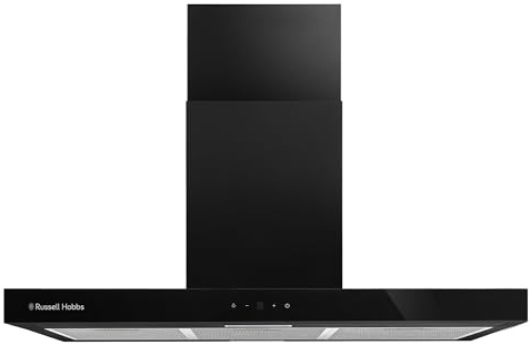 Russell Hobbs 90cm Island Cooker Hood in Black with 3 Speed Settings, 3x Washable Aluminium Filters, Extraction or Recirculation, Boost Function, LED Lights A++ Energy Rating, RHICH904B