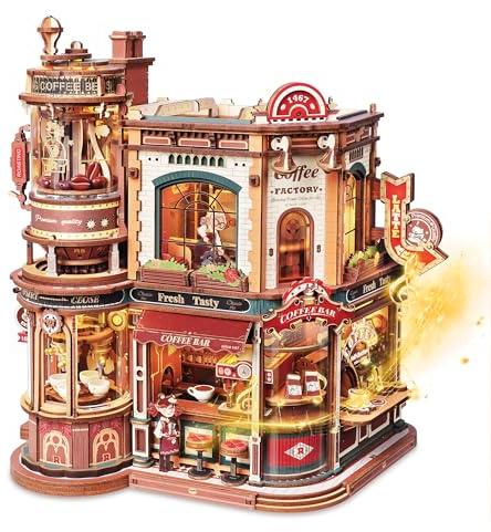 ROKR Puzzle 3D Legno Dream Coffee Factory,Caffè all'Angolo Modellismo da Costruire,Regali DIY Fatti a Mano per Adulti,EAB02