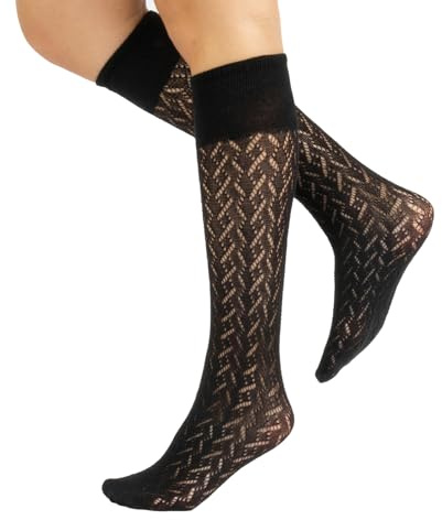 CALZITALY PACK 1/2 Pares Medias hasta la rodilla invernales, Calcetines hasta la rodilla de algodón, Calcetería Italiana (Chevron Negro, Talla Unica)