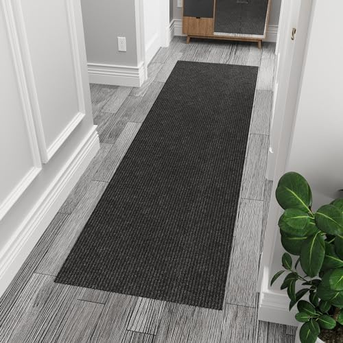 Ottomanson 2'7 x 10' Hallway Runner with Scraper Pile - Extra Durable Non-Slip Rug Mat for Indoor & Outdoor Use - Ideal for Kitchen, Entryway & Garage - High-Traffic Carpet, Black