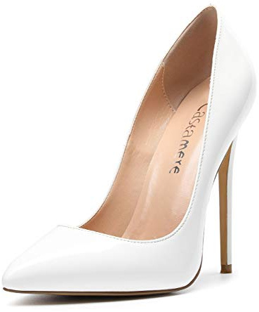 Castamere Womens High Heels Slip-on Pumps Pointed Toe Stilettos Court Shoes 4.7IN Heeled Patent White Shoes UK 5