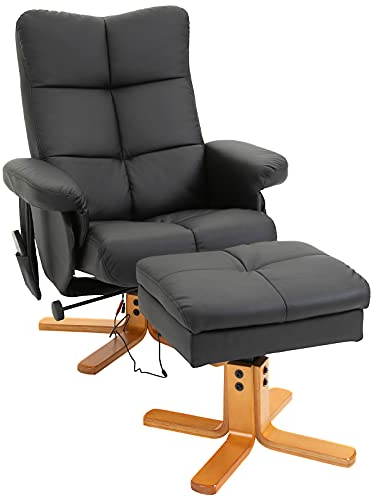 HOMCOM Massagesessel mit Hocker, 360° drehbarer Elektrischer Relaxsessel mit Liegefunktion und Stauraum, TV-Sessel Fernsehsessel mit Seitentasche Fernbedienung für Wohnzimmer, Kunstleder, Schwarz