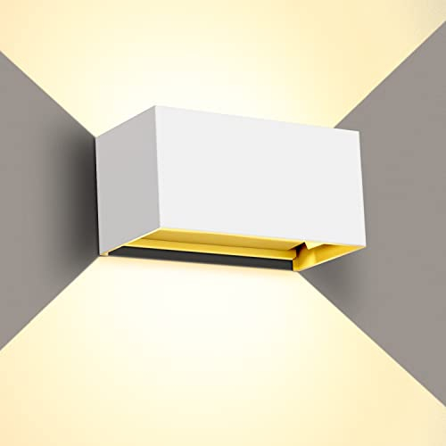 Kingwen 20W LED Wandleuchte Innen/Aussen Aussenlampe 3000K Warmweiss LED Aussenleuchte Rechteckig Verstellbar Abstrahlwinkel Up Down Wandleuchten IP65 Wasserdichte. (Weiß)