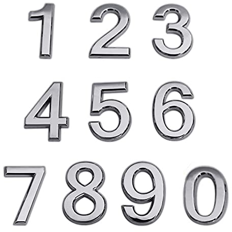 Belvanr Hausnummer Selbstklebend Hausnummer Silber Hausnummer Mailbox Nummer 0 bis 9 3D Türnummer Selbstklebend Tür Nummer Wetterfest Haustürnummer für Haus Mailbox, 5 cm 10 Stücke Silber