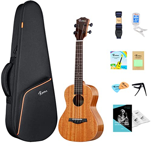 Rosen Soprano Ukulele for Adults Beginners Ukelele Solid Mahogany 21 Inch Ukulele for Kids Starter Kit with Lesson Book Gig Bag Tuner Capo Picks Strings
