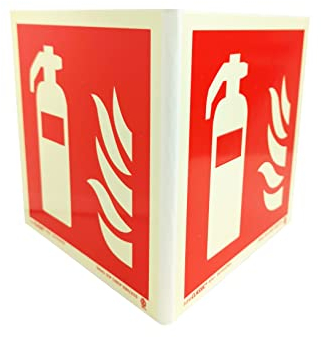notlok Safety Work 3D Feuerlöscher schild | extra langnachleuchtend, zweiseitiges feuerlösch Nasenschild, Winkelschild Brandschutz | Hinweisschild gemäß ISO7010 | Einstellbarer Winkel, 15x15cm