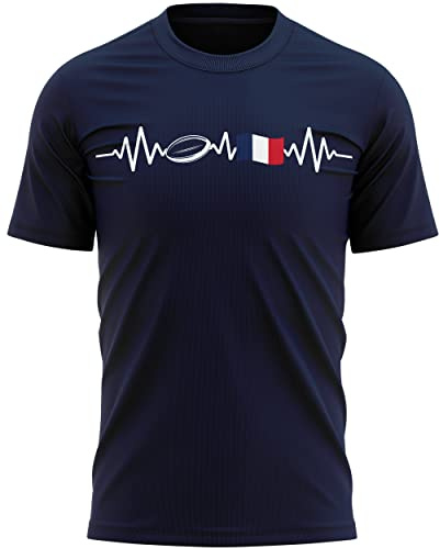 Maglietta da uomo con bandiera della Francia e battito cardiaco Rugby Francia, Marina Militare, S