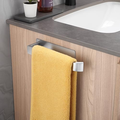 ALOCEO Porta Asciugamani Bagno Adesivo, Portasciugamani da Parete in Acciaio Inox, Argento 24 cm