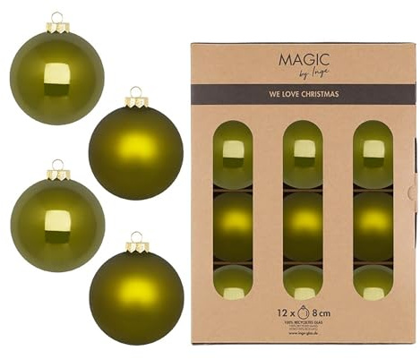 Weihnachtskugeln Glas 8cm 12 Stück - matt & glänzend - Christbaumkugeln Weihnachtsbaumkugeln für Weihnachten - Christbaumschmuck & Weihnachtsbaumschmuck - Green Olives