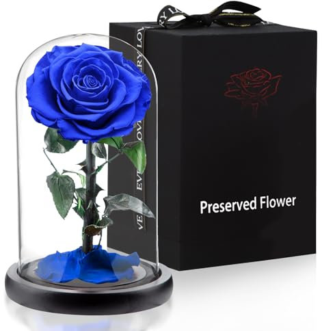 APKOL Rosa Eterna Bajo una Cúpula de Cristal, Rosa Eterna Natural Preservada, Flor Eterna, San Valentin Regalos Mujer, Regalos para Madres,Regalo Novia,Regalos para Mujer Navidad,Azul