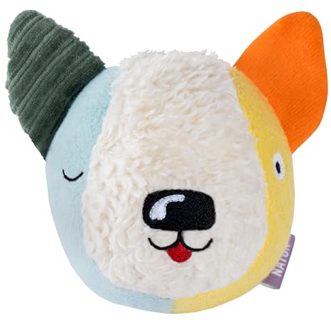 Fehn Balle d'activité en Tissu Chien NATUR - Balle de Jeu avec mélange de matériaux et hochet - Jouet pour bébé - pour stimuler la motricité - Jouet pour bébés et jeunes enfants à partir de 0+ mois