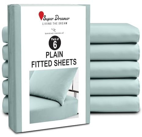 GC GAVENO CAVAILIA Fitted Sheet King Size 6 Pack - Plain Dyed Microfiber Bedding Sheets - Fade, Wrinkle & Shrink Resistant Bottom Sheets - 25cm Deep Breathable Bed Sheet Elasticated Corners - Duck Egg