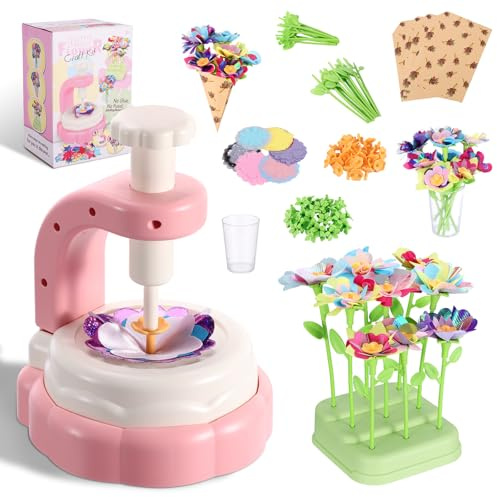 HSEAMALL Kit de bricolage de fleurs pour enfants, presse à fleurs créative avec accessoires de bouquet, jouets de bricolage pour filles, rose