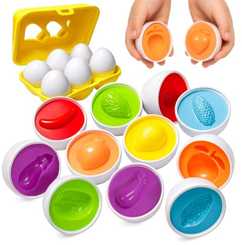 Toyana Baby Matching Eggs Toy in Box, 6 Eggs 12 PCs Shape & Colour Sorting Puzzle, Fine Motor Skills Toy, Educational Sensory Learning Preschool Toddler Montessori Easter Gift Play Set for Boys Girls