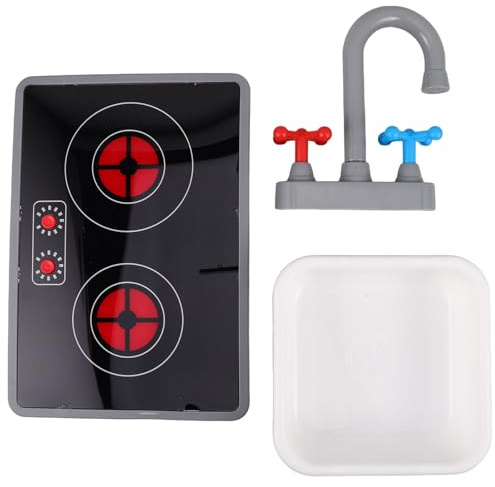 Toyvian Ensemble de Cuisine pour Enfants 3 pièces : Jeu de Simulation réaliste avec Plaque de Cuisson à Induction, évier et Robinet, Jouets de Cuisine avec lumières et Sons, Jouets pour
