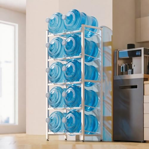 TRAGLO Estante para Enfriador de Agua, Organizador de Botellas de 3, 4 o 5 Niveles para garrafas de 5 galones, Soporte Resistente para Botellas de Agua(Blanco,63x35x137cm)