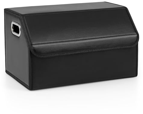 COSTWAY Boot Organiser Storage, Leather Foldable Car Trunk Organizer with Lid, Removable Divider, Collapsible Boot Storage Box for SUV, Sedan, Jeep, Camping and Home (35L, Smooth Surface)