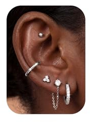 Diamday 5/7 Paires Boucles d'Oreilles Femme Plaqué Or 14K Boucle d'Oreille Acier Inoxydable Piercing Oreille Hypoallergénique Clous d'Oreilles Creole Argent Or Piercing Helix Conch Tragus Daith