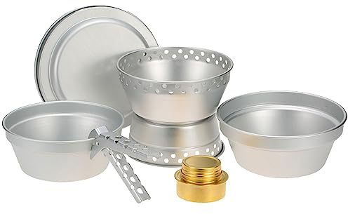 Batterie de cuisine portable de camping avec cuisinière, brûleur à spiritueux, support, poignée de poêle, kit de cuisine d'extérieur pour randonnée, pique-nique, barbecue