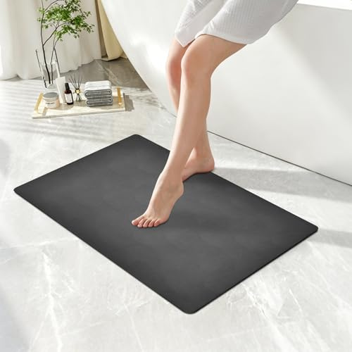 KitchenRaku Alfombra Diatomita Baño 80x43cm Antideslizante De Secado Rápido Y Absorbente con PU Y Goma Fina Y Lavable para Ducha Y Inodoro (Gris, Rectangular)
