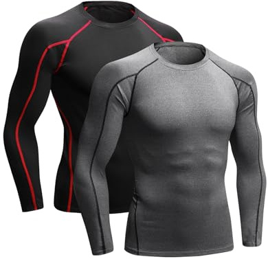 Niksa 2 Pack Long Sleeve Running Tops Mens,Base Layers Compression Top T-Shirts,Quick Dry Wicking Gym Athletic Training Workout Tee Shirts