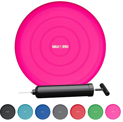 GORILLA SPORTS® Coussin d'Équilibre - avec Pompe, Diamètre 33cm, Antidérapant, Gonflable, PVC, Couleur au Choix - Fitness Materiel, Sport Maison, Pilates Accessoires, Yoga