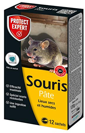 PROTECT EXPERT SOURIPAT120 Anti Souris | 12 Pates |Lieux Secs & Humides| 120g | Spécial Souris Résistantes | Efficacité Maximale | Une Ingestion Suffit, Fabriqué en France