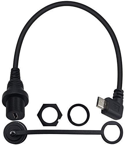 Duttek 90 Degree Micro USB Panel Mount Cable, Left Angle Micro USB Male to Female Mount Extension Dash Flush Cable for Car, Boat, Motorcycle, Truck Dashboard (30cm/12 Inch)