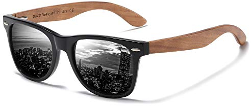 DUCO Polarisierte Sonnenbrille Herren Damen Sonnenbrille polarisiert mit UV-Schutz Walnuss Sonnenbrillen mit Holzrahmen Umweltfreundliche Designerbrille DC2141 (Braun)