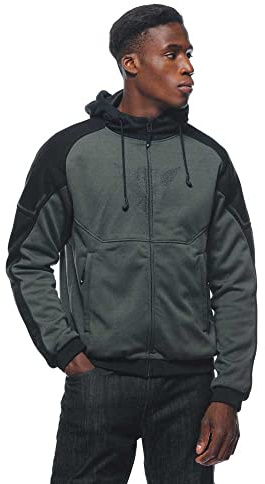 Dainese - Daemon-X Safety Hoodie Full Zip, Sudadera de Moto de Tela, Protectores de Hombro y Codo, Chaqueta de Moto para Hombre, Verde/Negro, 48