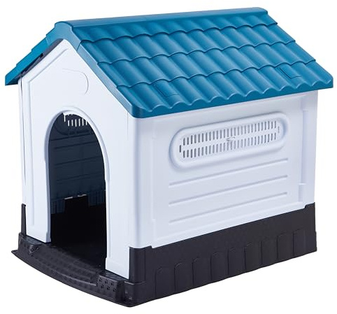 Lanco - Chenil pour Petits Chiens. Utilisation intérieure et extérieure avec grilles d'aération. Matériau résistant. 83x67x76cm. Bleu et Blanc.