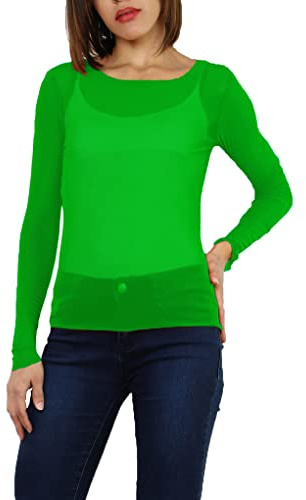 Miss Rouge: T-Shirt,Rete,Top Velo Trasparente,Taglia unica 36-40, verde, Taglia unica
